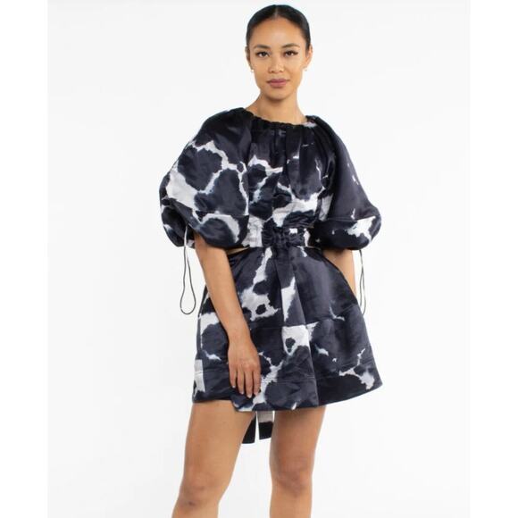 AJE Oxidised Puff-sleeved Cutout Linen-blend Mini Dress navy blue size US 2 AU 6 - Picture 14 of 16
